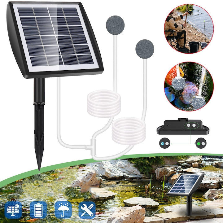 6V 2W 2200mAh Solar Oxygen Pump with 2.5m Tube, 2 Air Bubble Stones, Aquarium Oxygenator, Solar Water Pump for Garden Aquarium, Outdoor Pool, Pond Fountain