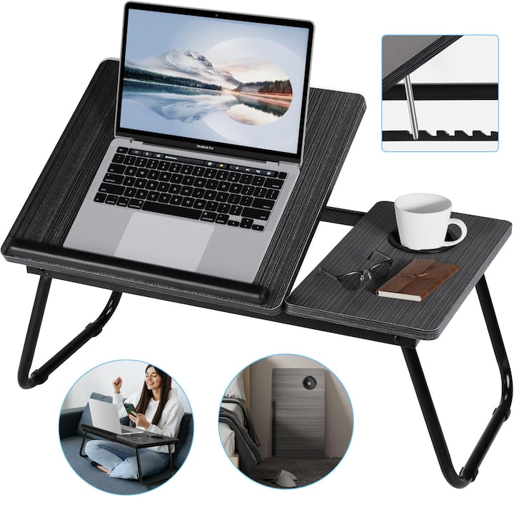 Laptop Desk, Bed Table for Laptop with Foldable Legs and Cup Holder, Reading Stand, Adjustable Height Angle, Laptop Tray for Bed, Sofa, Breakfast, Work