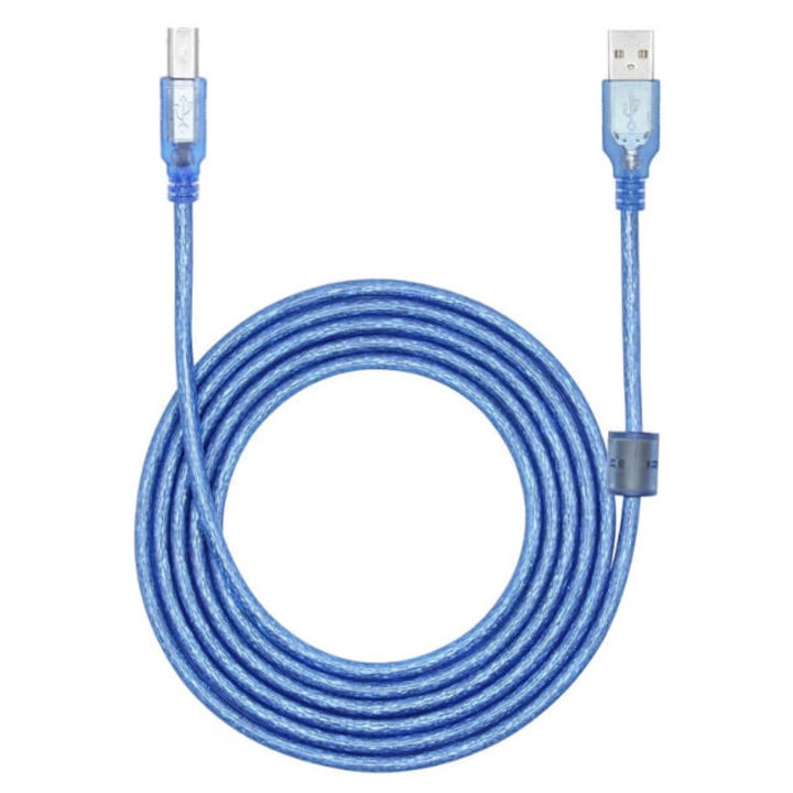 Cablu imprimanta USB 2.0 Transfer Date Universal 480Mbps Robust si durabil Cupru 10m Albastru