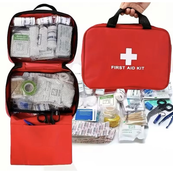 First Aid Kit, fully equipped, 188 pieces, for home, car, travel, with carrying handles