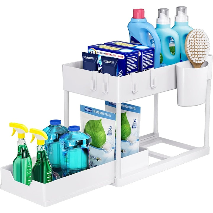 Raft organizator extensibil Simply Joy cu 2 rafturi alb 40x22x33cm