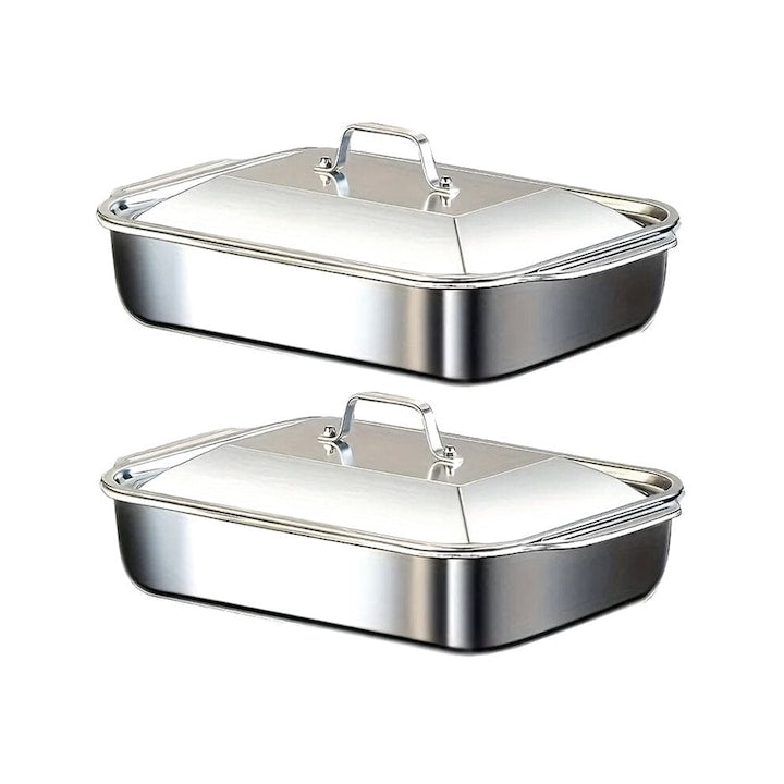 Set 2 tavi copt inox cu capac rezistente 30x20x5cm