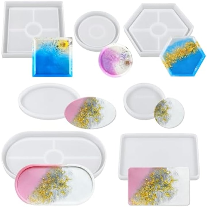 Set 7 matrite din silicon pentru rasina epoxidica forme diverse reutilizabile multicolor