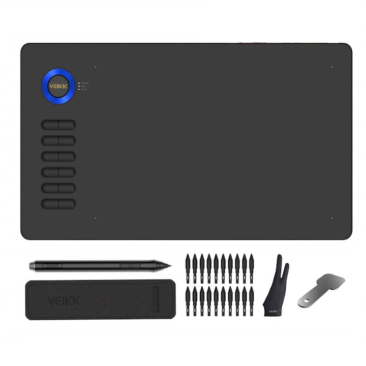 Tableta grafica digitala pentru desen WALALLA inclinare 12 taste de comanda rapida 8192 nivele de presiune suport pentru incepatori include diverse accesorii disponibila pentru Windows Mac Android Linux 10 x 6 inchi negru