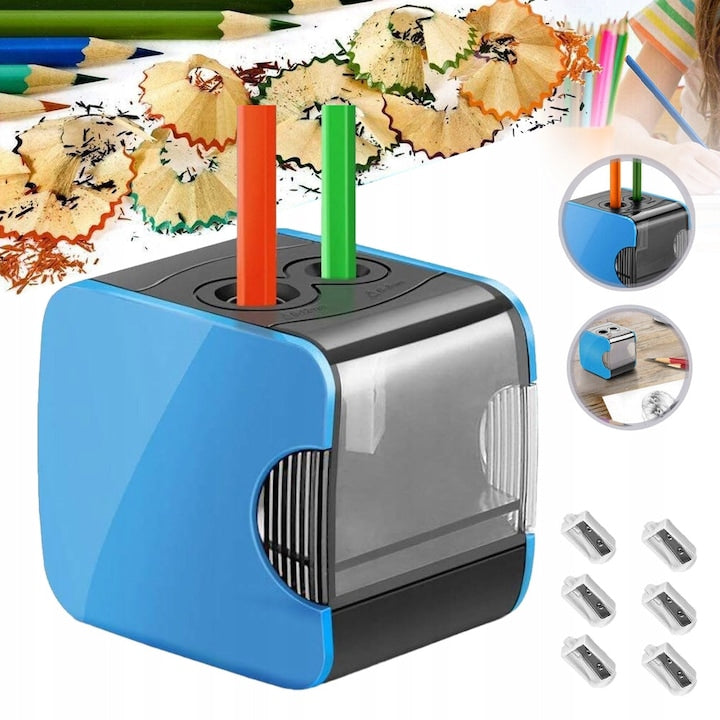 Ascutitoare Electrica Pentru Creioane Alimentata Prin Usb Sau Cu Baterie Pentru Copii Ascutitoare Electronica Automata Cu Doua Gauri Si Recipient Pentru Creioane Nr. 2 Si Colorate