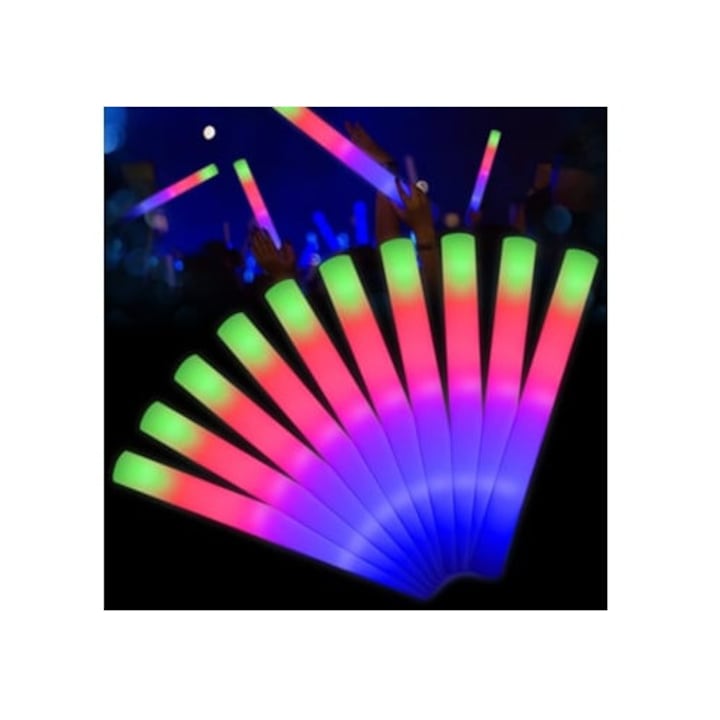 Reusable foam sticks with lights, multicolor set for parties, concerts, events, with On/Off switch