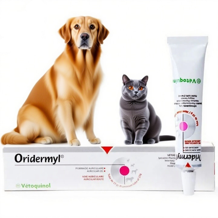 Tratament pentru acarienii auriculari Oridermyl picături 10 mg pentru câini și pisici 10g