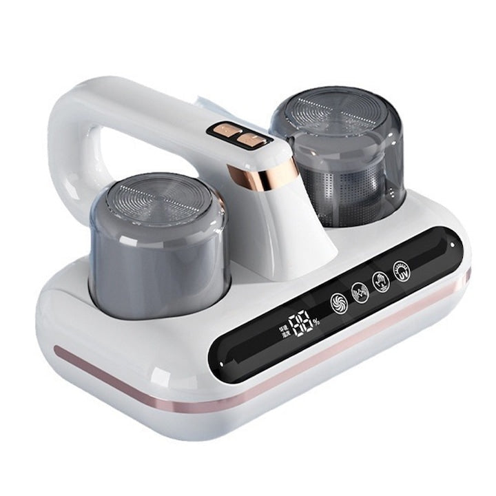 Rqiurpn UV Light Mite and Bed Bug Vacuum Cleaner for Mattresses, Linens, Clothes, Toys, Sofas, 80000 beats/min, 1800mAh, 10000Pa, LED Screen, UV Sterilization Light, Portable, Humidity Indicator, Cyclonic Technology, White