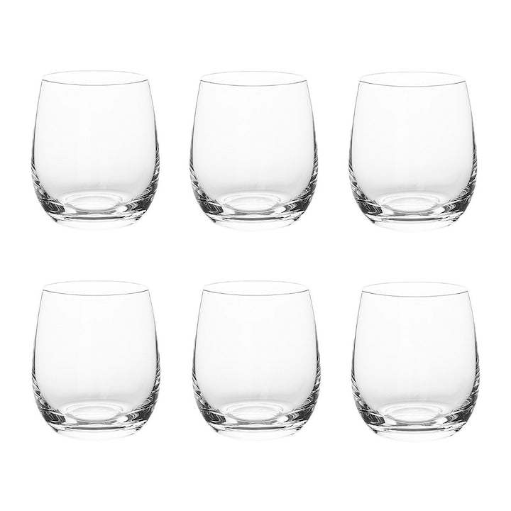 Set of 6 Bohemia Columba Water Glasses, Hggzeg, Crystal. They have a modern and elegant design. Easy to grip and clean. Reusable. Ideal for home, office, holidays or daily use. 8.2 x 9.5 cm, 350 ml. Heat-resistant glass. Transparent.