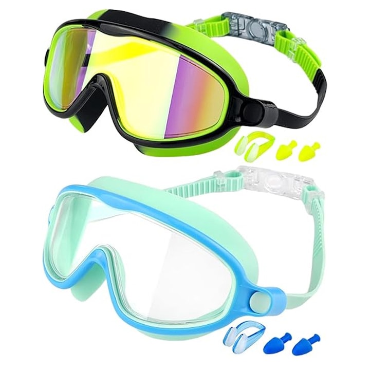 Set de ochelari de inot pentru copii ZOUN 2 bucati impermeabili anti-ceata cu protectie UV camp vizual extins lentile de inalta definitie rama din silicon potriviti pentru copii cu varste intre 3 si 14 ani curea reglabila diverse culori