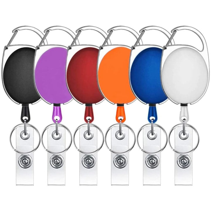 Set 6 rola ( snur ) retractabila cu clips pentru legitimatie model premier Multicolor