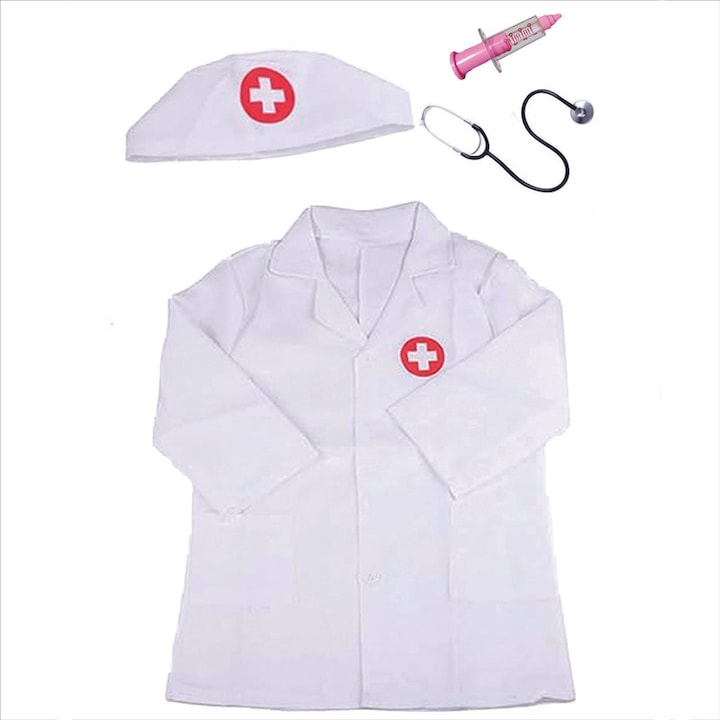 costum de doctor pentru copii 3-7 ani cu halat si stetoscop Halloween Cosplay Craciun Poliester Alb