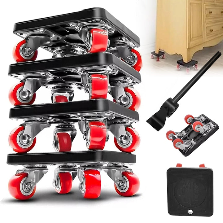 Set of 4 Juksun Furniture Mover Platforms, Black, 10.6x9.7x4.4cm, 300kg, Ergonomic Lever