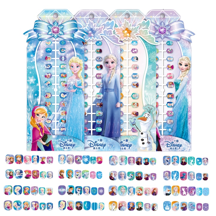 Set of 96 Fantasy False Nails for Kids, Frozen Elsa Theme, 4 Different Styles, 12 Sizes, Clear Acrylic, Princesses, for Girls, ABS, Cute Styles, Nail Care, Do Not Break Easily, Multicolor