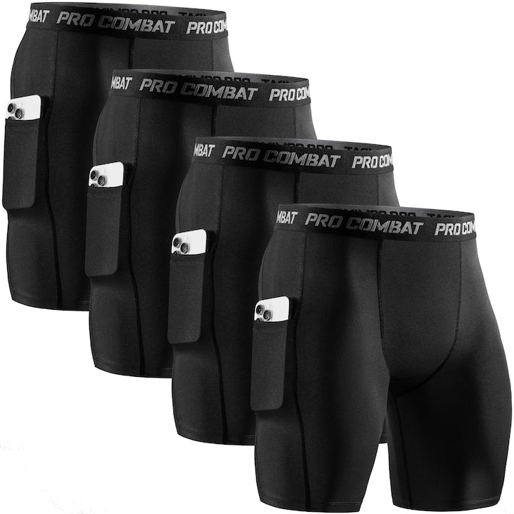 MWAOWM - Set of 4 Men's Compression Sports Pants Black Black 12 installments with 0% interest