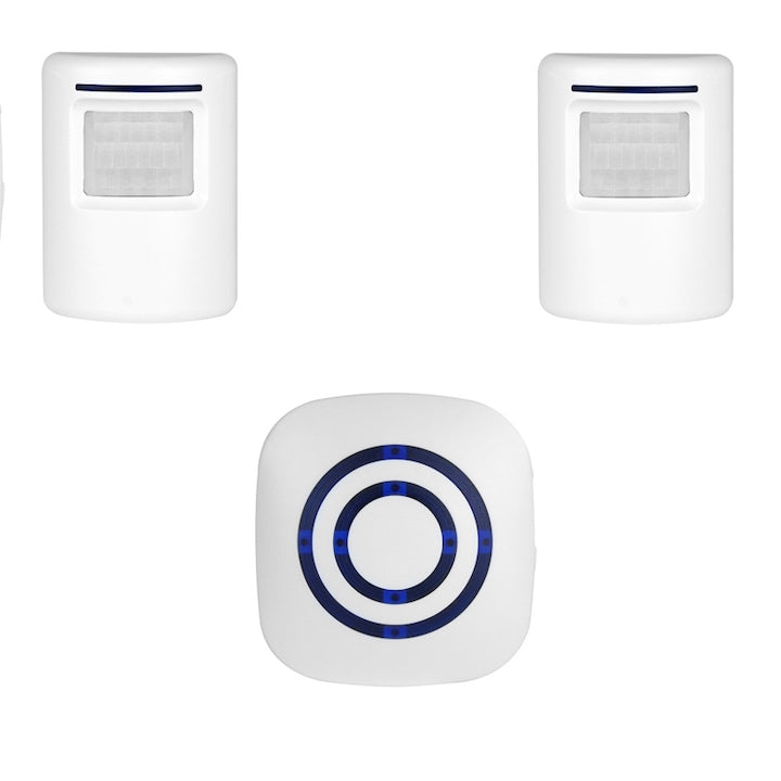 Motion sensor alarm system, 2 sensors and 1 receiver, 38 ringtones, wireless, for indoor use