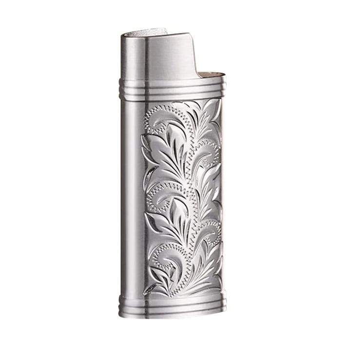 Husa metalica pentru bricheta J6 BIC reutilizabila elegante vintage argintiu