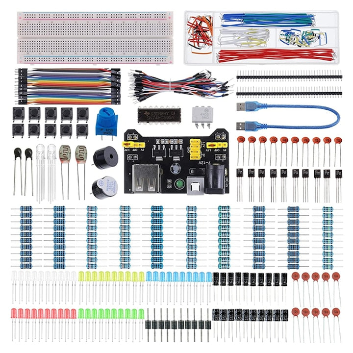 Duueyct Electronic Component Set, 830-Point Breadboard, Long-Lasting Resistor, Easy to Handle, with Storage Box, Perfect for Transport, Compatible with Arduino UNO R3 and Raspberry Pi, Multicolor