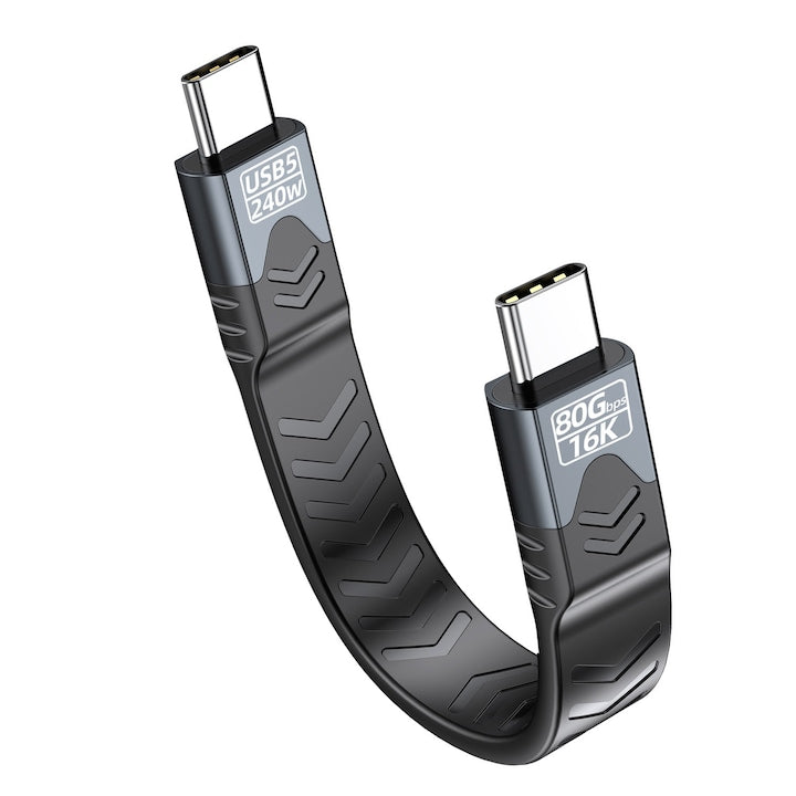 Cablu de date scurt USB-C la USB-C 80Gbps incarcare rapida SuperFastCharge 240W Video 16K@60Hz 5A compatibil Thunderbolt 5/4/3 0.13m Compatibil iPhone 15/MacBook/Android/PC OUYLAF Negru