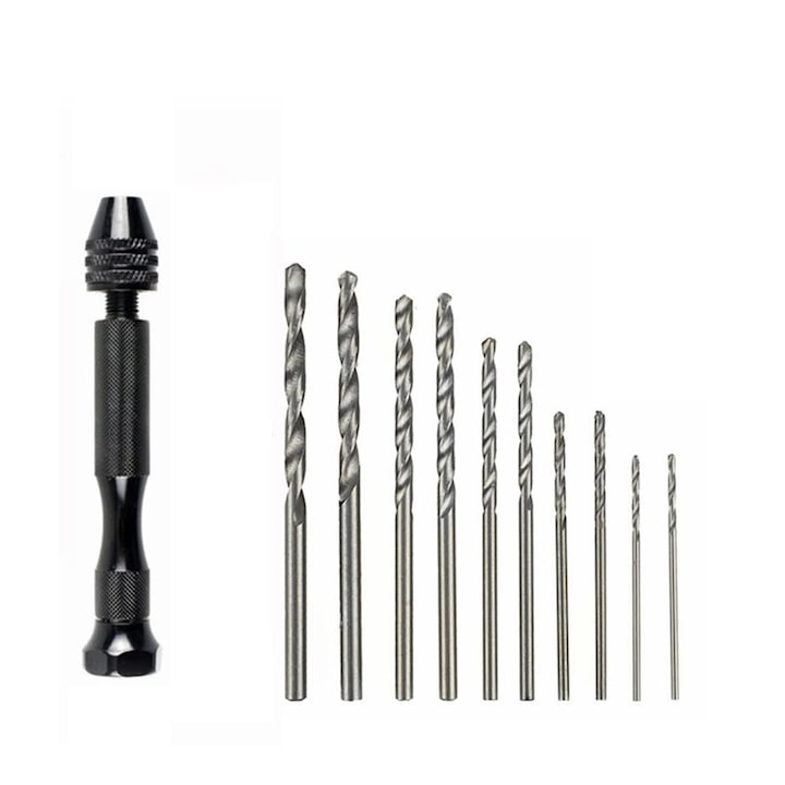 Surubelnita cu mandrina cu 10 Spirale Burghie 0.6 - 2mm Otel Negru/Argintiu