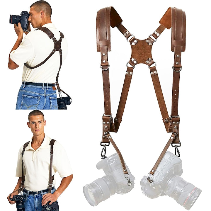 Curea dublă pentru cameră CHOOLY piele PU ajustabilă maro 21x87cm set