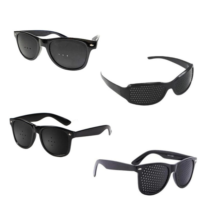 Set 4 buc Ochelari Pinhole-Stenopici cu Gaurele pentru Protectie si Corectarea Vederii