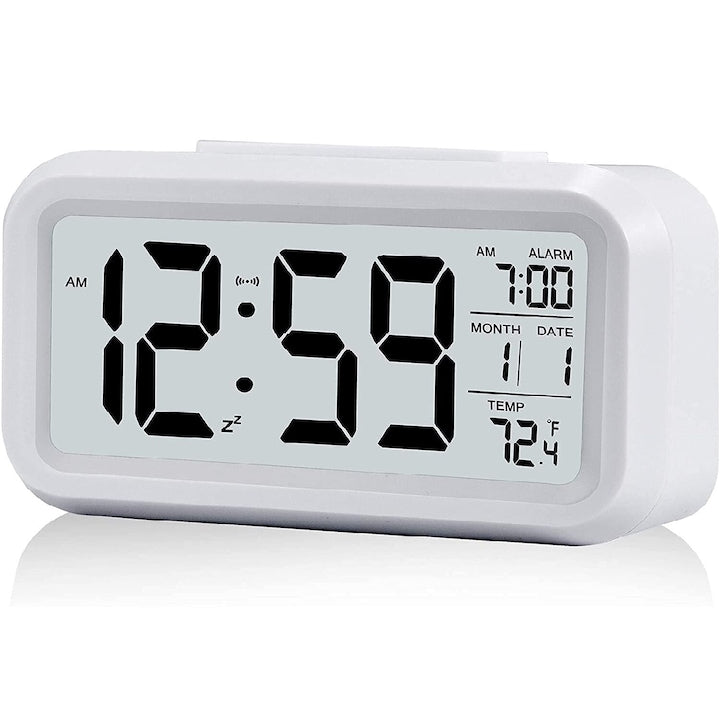 Digital alarm clock, 5.1" LED display, snooze function, night light, 3xAAA Batteries, white