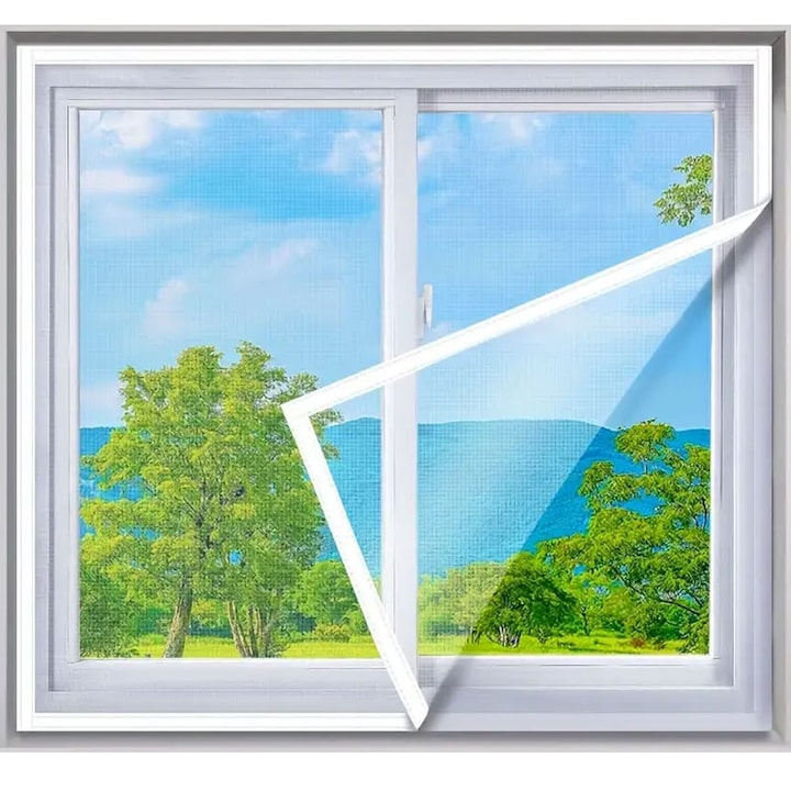 Insect screen for window, hook-and-loop fastening, adjustable size, 130x150cm, white