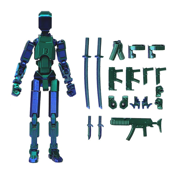 Figurina robot cu articulatii 13.7cm culori albastre-verzi set de jucarii pentru relaxare