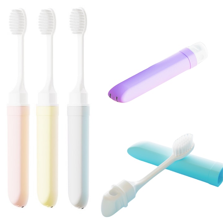 Set of 5 Portable Travel Toothbrushes, Foldable, Easy to Carry, 10*2.2*1.9cm, Bristle tip only 0.01mm, Essential for business and short trips, Macron