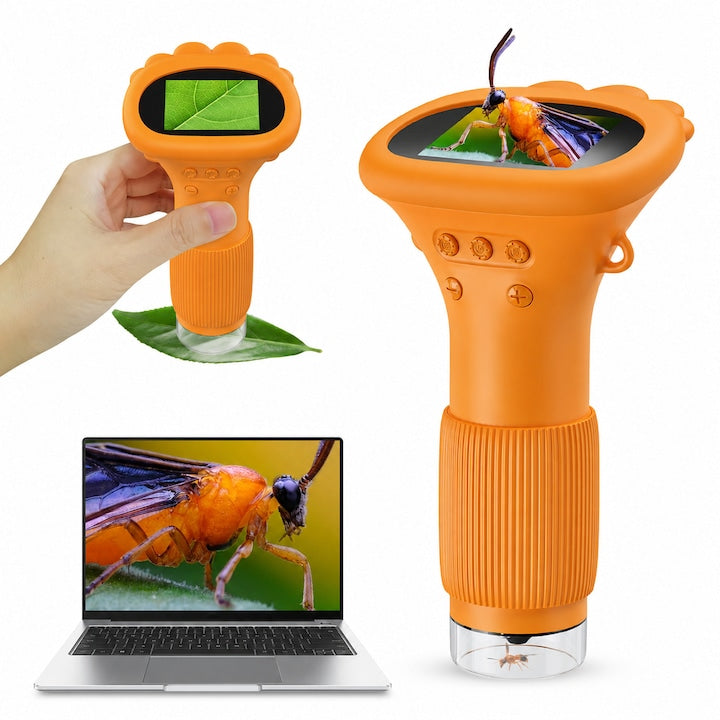 Microscop pentru copii mini microscop cu ecran de 2 inchi camera cu microscop portabil de buzunar cu zoom 200x pentru varsta 3-8 ani WALALLA galben-negru