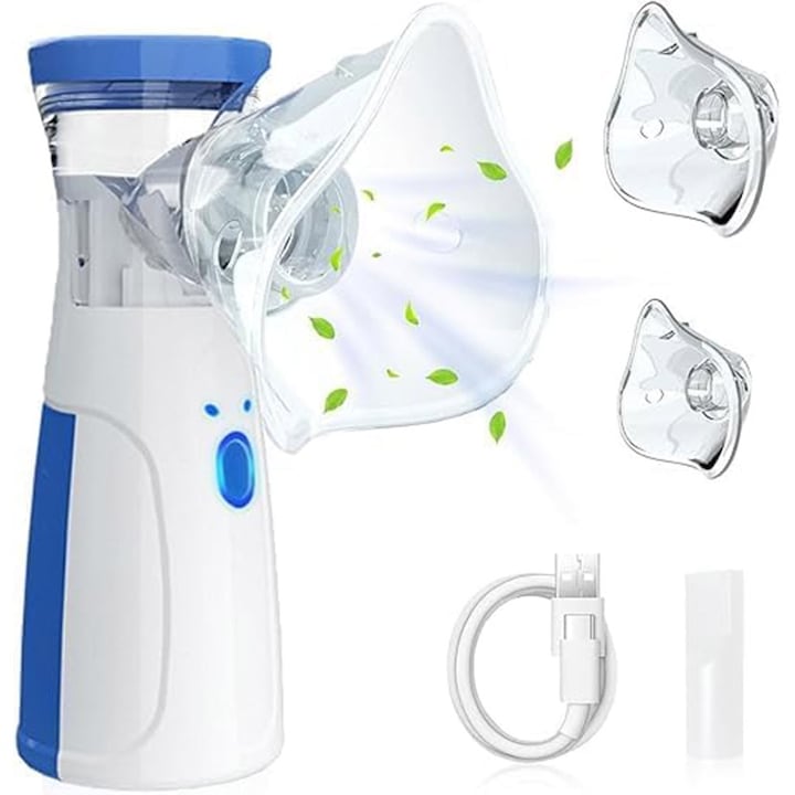 Aparat aerosoli nebulizator portabil validat clinic ultrasonic tehnologie Mesh accesorii pentru copii femei si barbati Alb/Albastru