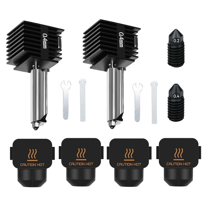 Hot-end print head kit for A1 Mini/A1 3D printers, WALALLA, 2-pack, hot-end print head assembly includes 0.2/0.4 mm hardened steel nozzles and silicone socks, quick change, suitable for 3D printers, black