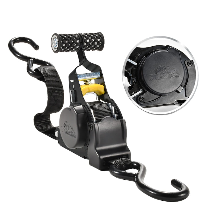 Portable Cargo Tie-Down Strap - 3.6m 680KG Automatic Retraction Heavy-Duty Alloy Black