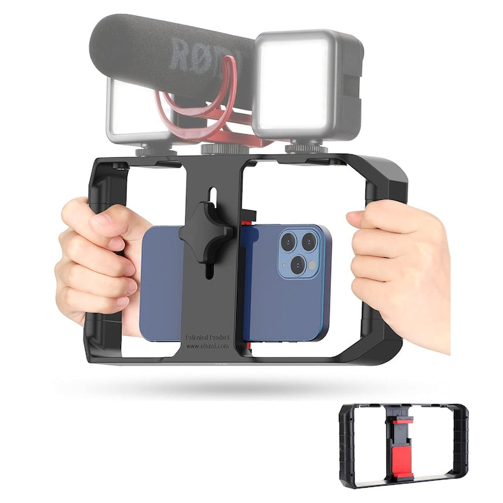Stabilizator pentru telefon mobil Ulanzi U-Rig Pro prindere 85 mm filet 1/4 pentru trepied patina pentru microfon si lampa pentru filmare si live streaming OUYLAF Negru