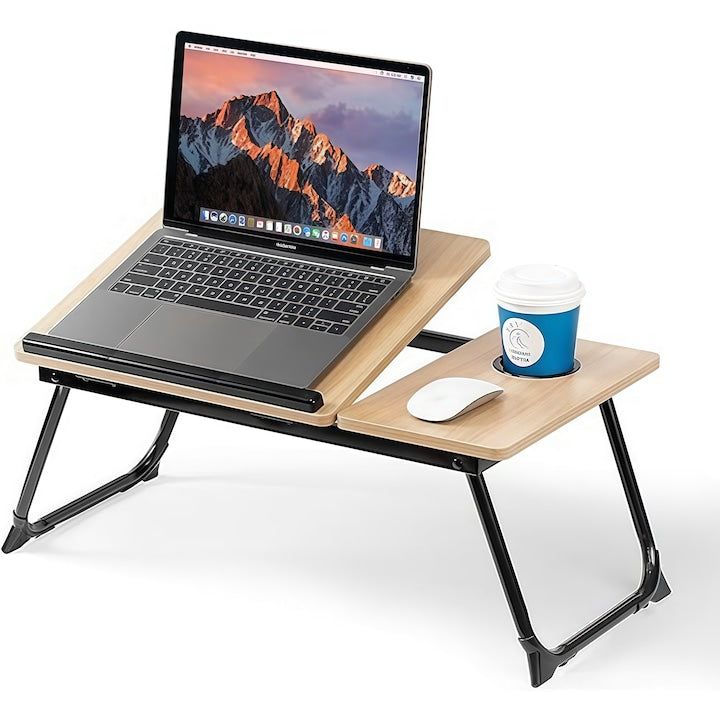 Masa pliabila pentru laptop suport laptop cu suport pentru pahar reglabila pe inaltime 5 pozitii suport stabil capacitate de incarcare de pana la 45 kg 55x32x25 Fibra lemnului Maro
