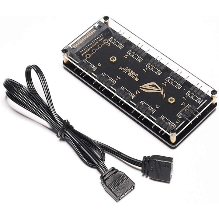 Hub Splitter Adaptor cablu prelungitor de alimentare 5V 3 pini ARGB RGBW hub cu 10 porturi cu cablu de extensie cu 3 pini pentru ventilatoare RGB si benzi LED