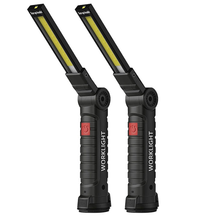 Set of 2 Rechargeable LED Work Lights, Duueyct, Magnetic, Hanging Hook, 180° Foldable, 5 Lighting Modes, Powerbank Function, USB-C Charging, Waterproof, Indoor and Outdoor Use, Perfect for Car Repairs, Black