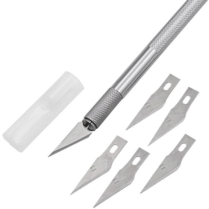 Set cutter bisturiu JENUOS anti-alunecare 6 lame rezerva argintiu 14x0.8cm