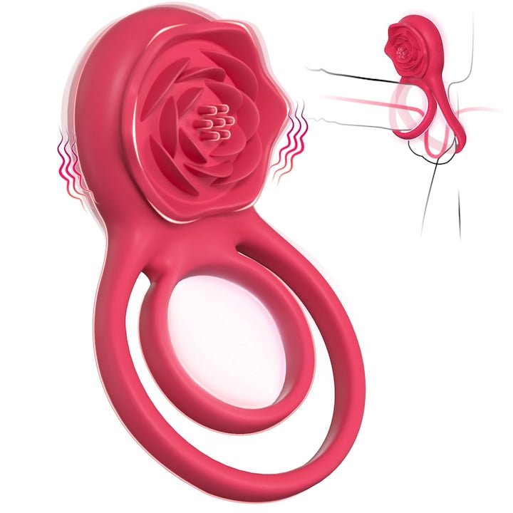 Rose-Shaped Ring Vibrator, 7 Vibrations, Silicone, 10cm x 6.7cm