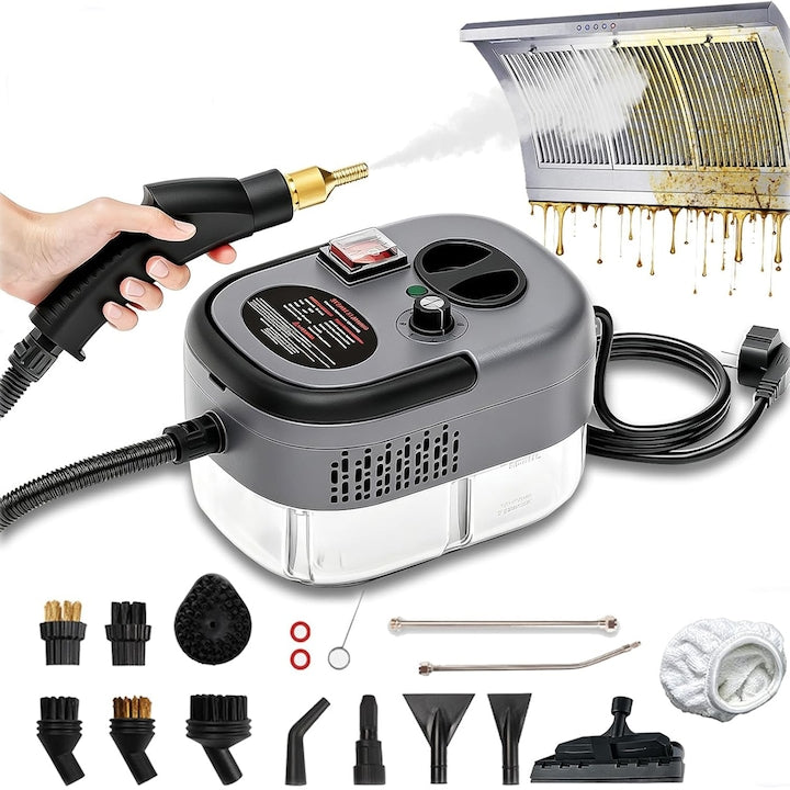 Aparat de Curatat cu Abur SANSES 2500W 3 Bar Rezervor 1200ml 6 Viteze Cablu 1.5 m Conducta 2 m Accesorii Multiple Pentru Masina Bucatarie Tapiterii 20.5x15x14.5cm Gri