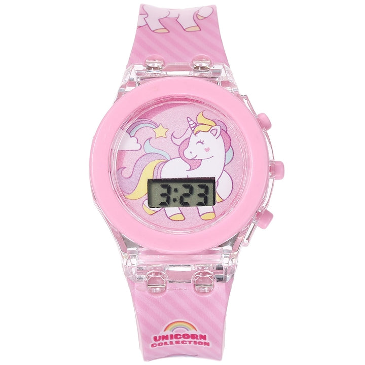 Fantasy - Set ceas si bratara pentru copii unicorn LED roz cadran 5.5x2.5cm lungime curea 26cm