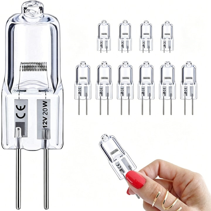 Becuri halogen G4 de 20 W becuri halogen de 12 V si 20 W set de 10 bucati becuri cu 2 pini becuri halogen G4 cu lumina alba calda de 2800 K cu intensitate reglabila pentru hote dulapuri lampi de birou plafoniere etc
