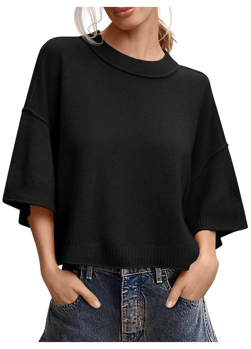 Imily Bela - Pulover femei oversize cropped(10152) Negru 12 rate cu 0% dobândă