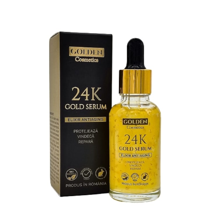 Ser pentru fata antirid cu Aur 24k si Acid Hialuronic serum facial anti-imbatranire si lifting 30 ml Golden Cosmetics
