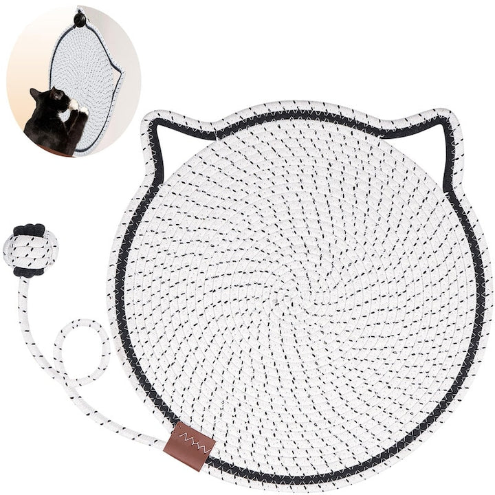 Pad pentru zgariat pisici YYHengCMU Pad pentru zgariat pisici + minge pentru pisici material din franghie de bumbac zgariat/dormit/joaca poate fi agatat diametru 42 cm alb