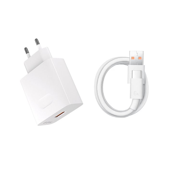Incarcator 66W Rqiurpn pentru Incarcator telefon Honor inclus cablu 6A USB-C 1.5m transfer date si incarcare SuperCharge