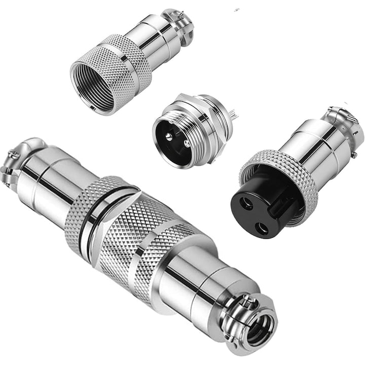 Set 2 Seturi GX16 Conector Aviatic cu 2 pini mama-tata elSales ELS-CA2P metalic Argintiu