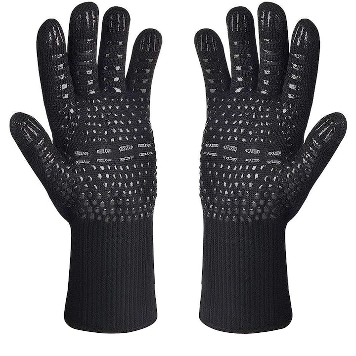 Set of 2 Heat-Resistant Gloves for Barbecue and Kitchen, Darklove, Anti-slip Thermal Protection, Universal Size, Silicone, Black
