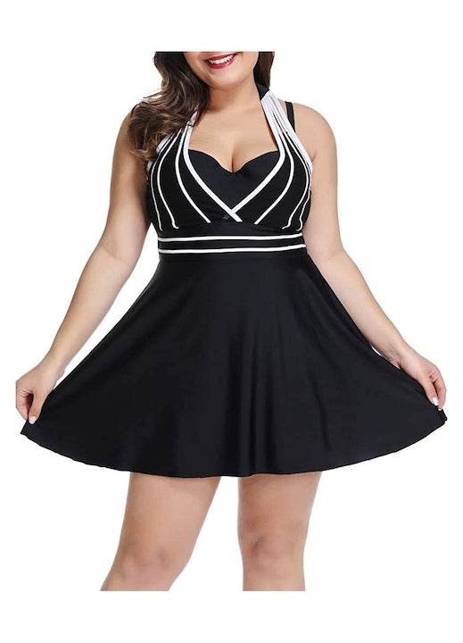 OEM - Costum de baie dama set tankini guler halter negru mare 12 rate cu 0% dobândă